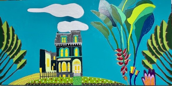 La Victorienne dans le Jardin du Souffle 24 x 48 po Techniques mixtes